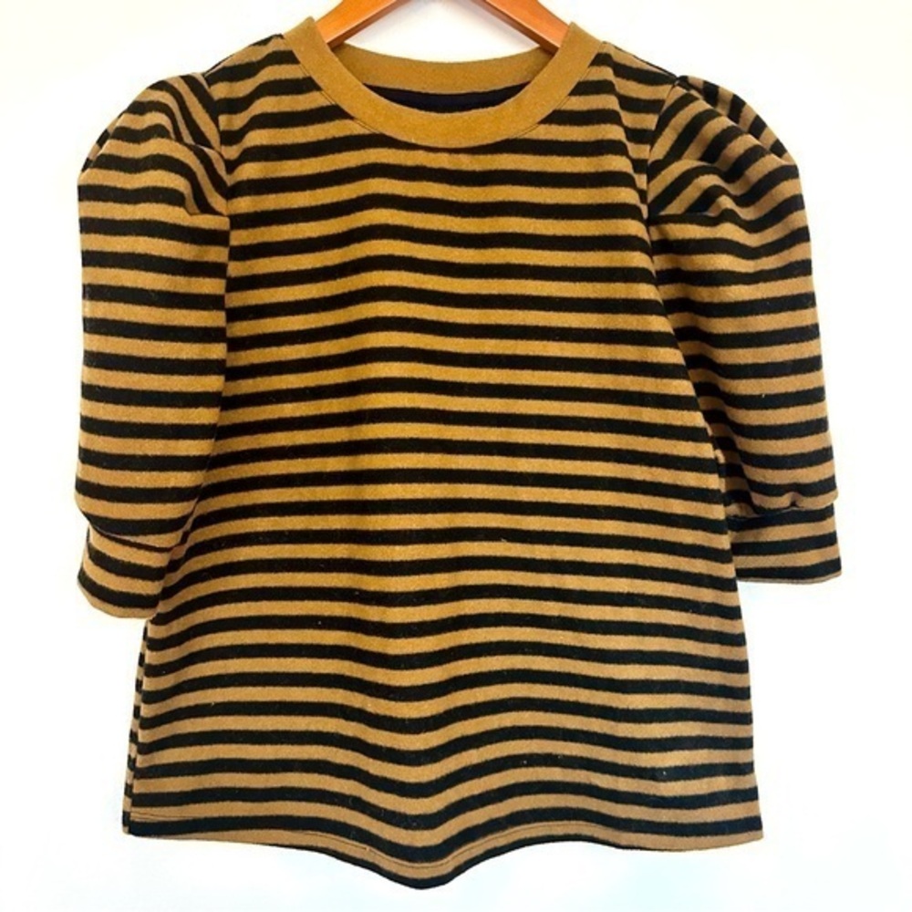 Who What Wear Women Sweater Blouse Brown Black Striped Balloon Sleeves Medium